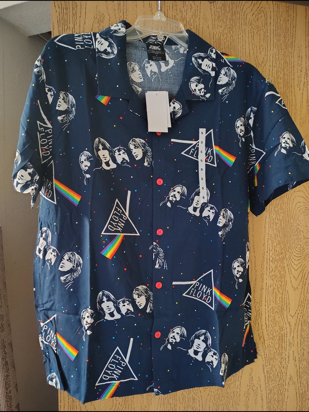 Pink Floyd Navy Short-Sleeve Button-Down with Rainbow Prism Print